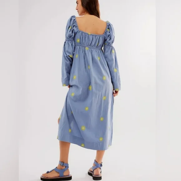 Free People Emory Embroidered Cotton-Linen Blend Maxi Dress size L - Picture 2 of 10